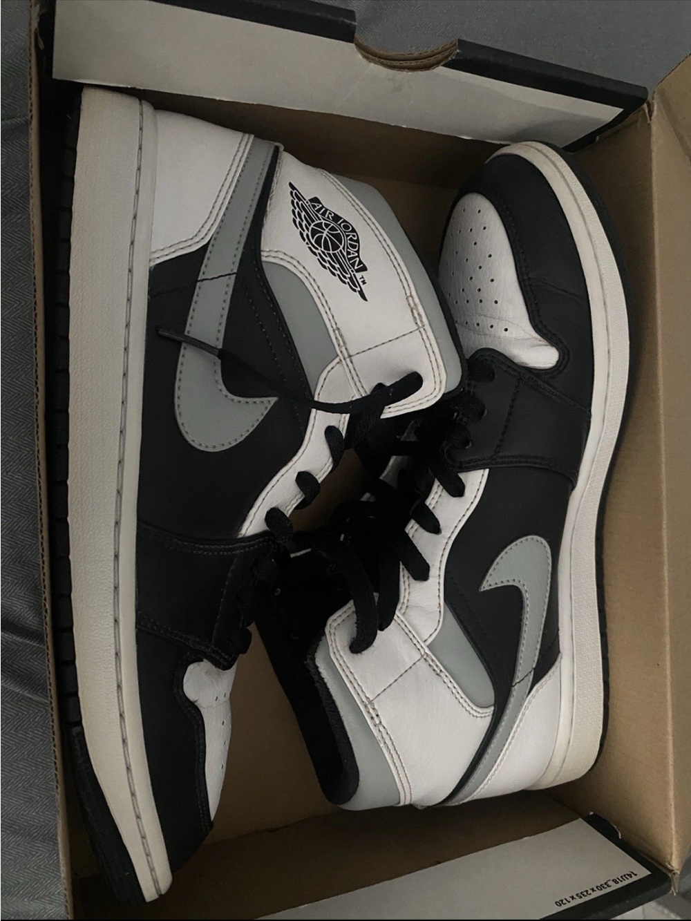 Jordan one mid shadow gray Men's High Top Sneakers in Black, White & Gray